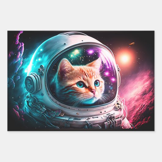 Funny Space Cat Astronaut Kitty Galaxy Universe Geschenkpapier Set (Vorderseite 2)