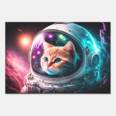 Funny Space Cat Astronaut Kitty Galaxy Universe Geschenkpapier Set (Vorderseite)
