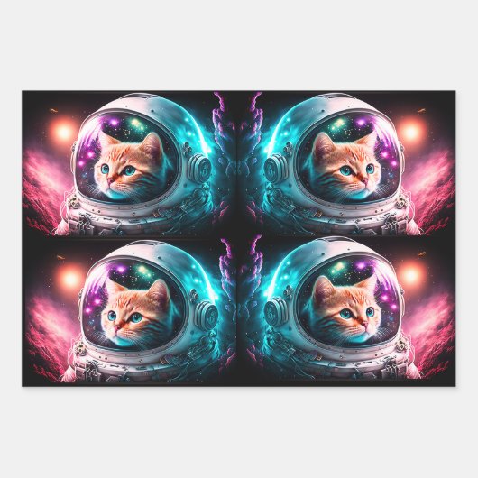 Funny Space Cat Astronaut Kitty Galaxy Universe Geschenkpapier Set (Vorderseite 3)
