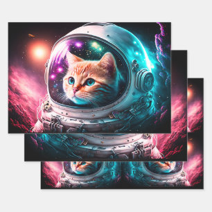 Funny Space Cat Astronaut Kitty Galaxy Universe Geschenkpapier Set