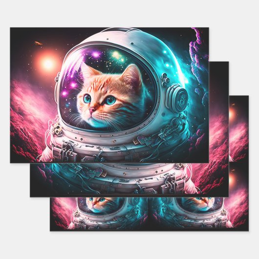 Funny Space Cat Astronaut Kitty Galaxy Universe Geschenkpapier Set (Set)