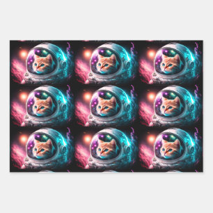 Funny Space Cat Astronaut Kitty Galaxy Universe Geschenkpapier Set