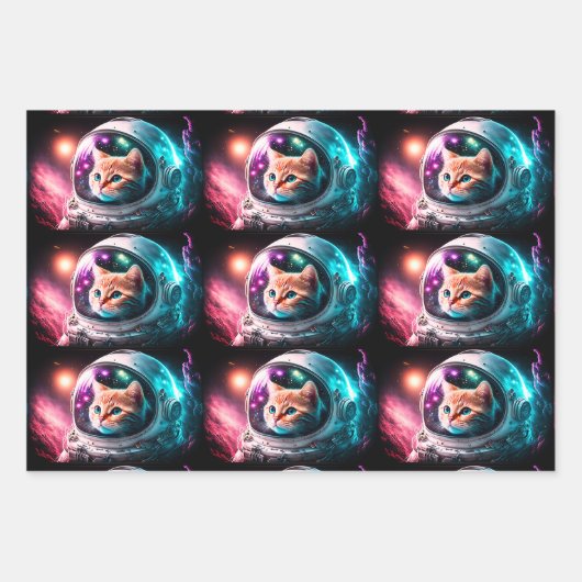 Funny Space Cat Astronaut Kitty Galaxy Universe Geschenkpapier Set (Vorderseite)