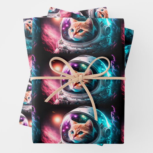 Funny Space Cat Astronaut Kitty Galaxy Universe Geschenkpapier Set (Beispiel)