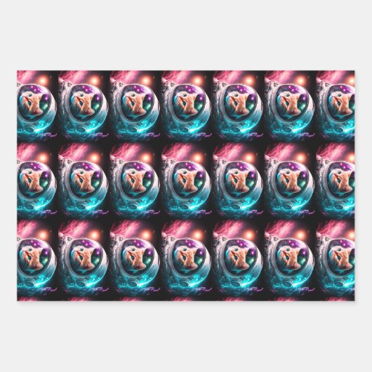 Funny Space Cat Astronaut Kitty Galaxy Universe Geschenkpapier Set (Vorderseite 3)
