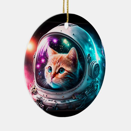 Funny Space Cat Astronaut Kitty Galaxy Universe Keramik Ornament (Rechts)
