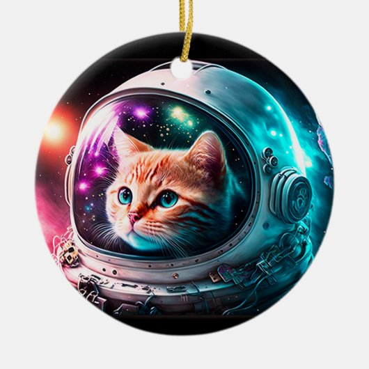 Funny Space Cat Astronaut Kitty Galaxy Universe Keramik Ornament (Vorne)