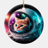 Funny Space Cat Astronaut Kitty Galaxy Universe Keramik Ornament (Hinten)