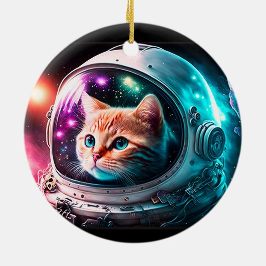 Funny Space Cat Astronaut Kitty Galaxy Universe Keramik Ornament (Hinten)