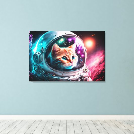 Funny Space Cat Astronaut Kitty Galaxy Universe Leinwanddruck (Insitu (Holzboden))