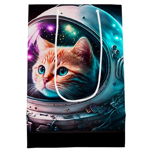 Funny Space Cat Astronaut Kitty Galaxy Universe Mittlere Geschenktüte (Rückseite)