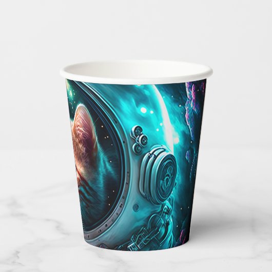 Funny Space Cat Astronaut Kitty Galaxy Universe Pappbecher (Rückseite)