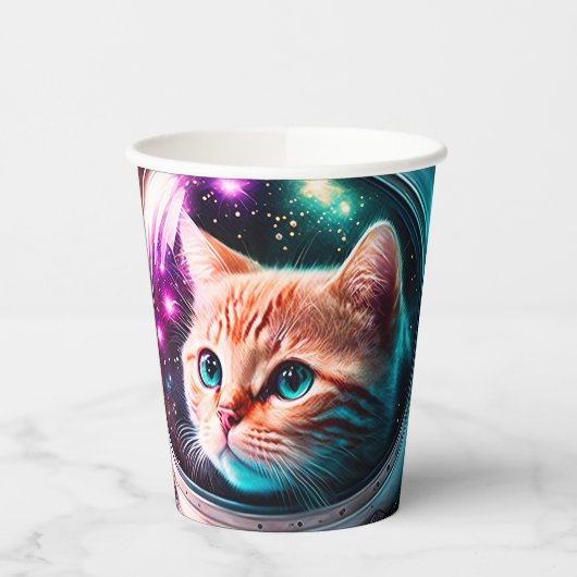 Funny Space Cat Astronaut Kitty Galaxy Universe Pappbecher (Links)