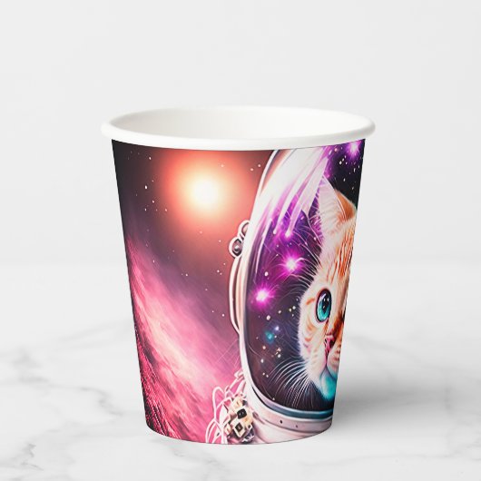 Funny Space Cat Astronaut Kitty Galaxy Universe Pappbecher (Vorderseite)