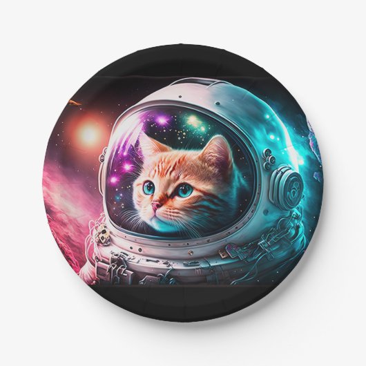 Funny Space Cat Astronaut Kitty Galaxy Universe Pappteller (Vorderseite)