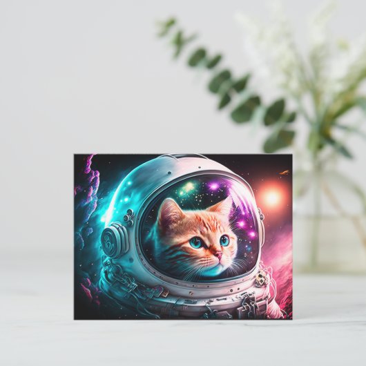 Funny Space Cat Astronaut Kitty Galaxy Universe Postkarte (Stehend Vorderseite)