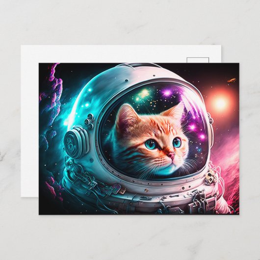 Funny Space Cat Astronaut Kitty Galaxy Universe Postkarte (Vorne/Hinten)