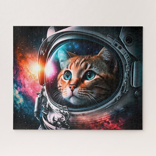 Funny Space Cat Astronaut Kitty Galaxy Universe Puzzle (Horizontal)