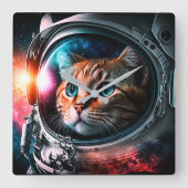 Funny Space Cat Astronaut Kitty Galaxy Universe Quadratische Wanduhr (Vorderseite)