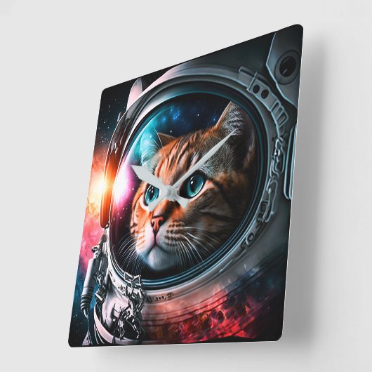 Funny Space Cat Astronaut Kitty Galaxy Universe Quadratische Wanduhr (Winkel)