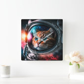 Funny Space Cat Astronaut Kitty Galaxy Universe Quadratische Wanduhr (Zuhause)