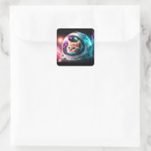 Funny Space Cat Astronaut Kitty Galaxy Universe Quadratischer Aufkleber (Tasche)