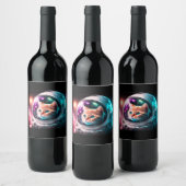 Funny Space Cat Astronaut Kitty Galaxy Universe Weinetikett (Flaschen)