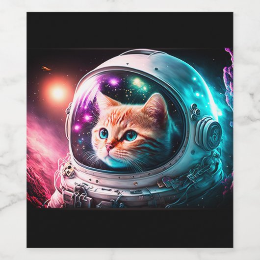 Funny Space Cat Astronaut Kitty Galaxy Universe Weinetikett (Einzelnes Label)