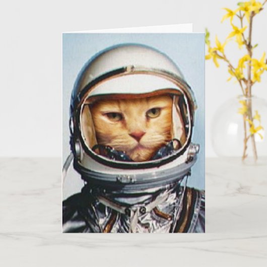 Funny "Space Cat" Geburtstag Karte (Gelbe Blume)