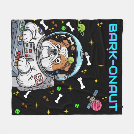 Funny Space Hund "Barkonaut" Bulldog Liebt Galaxy Fleecedecke (Vorderseite (Horizontal))