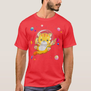 Funny Space Planet Niedliche Katze essen Pizza und T-Shirt