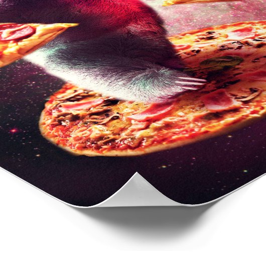 Funny Space Sloth mit Pizza Poster (Ecke)