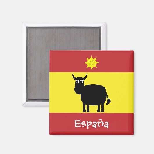 Funny Spanish Bull & Sun España Flag Magnet (Vorderseite/Rückseite)