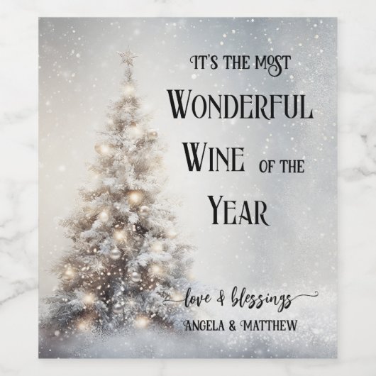 Funny Sparkling Snow Weihnachtsbaum Weinetikett (Einzelnes Label)