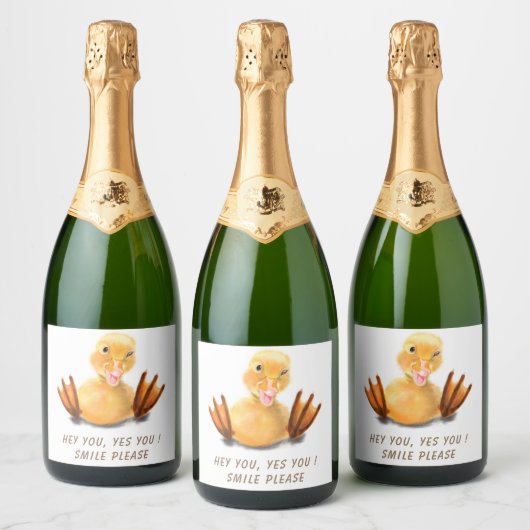 Funny Sparkling Wine or Wine Label Playful Duck - Schaumweinetikett (Flaschen)