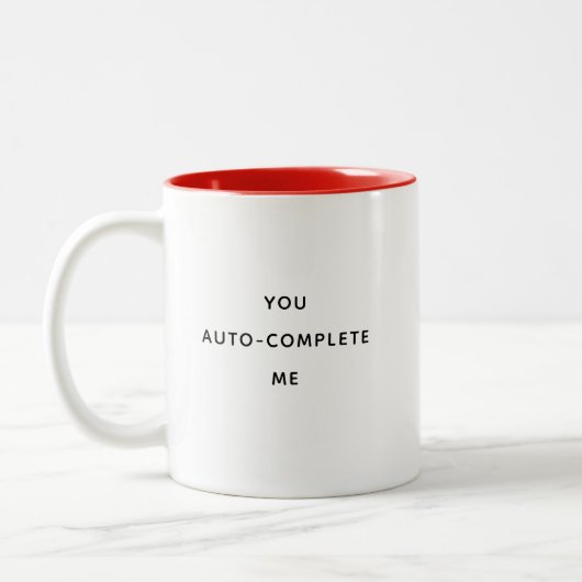 Funny Spaß Ihr Auto vervollständigt Me Valentinsta Zweifarbige Tasse (Links)