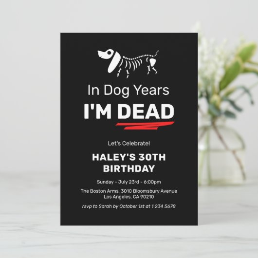 Funny Spaß Joke Dog Years 30. Erwachsene Geburtsta Einladung (Stehend Vorderseite)