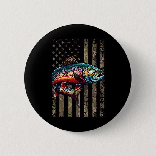 Funny Specklklk Brook Trout American Flag Fishing  Button (Vorderseite)