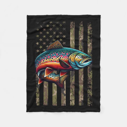 Funny Specklklk Brook Trout American Flag Fishing Fleecedecke (Vorderseite)