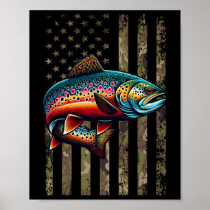 Funny Specklklk Brook Trout American Flag Fishing  Poster