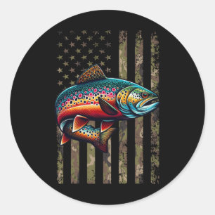 Funny Specklklk Brook Trout American Flag Fishing Runder Aufkleber