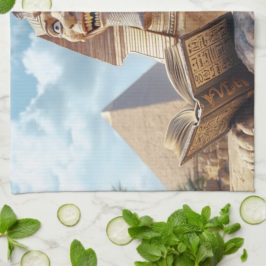 Funny Sphinx Statue Lesen antikes Buch in Ägypten Geschirrtuch (Gefaltet)