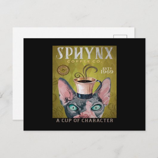 Funny Sphynx Cat Coffee Co. A Cup Of Character Postkarte (Vorne/Hinten)
