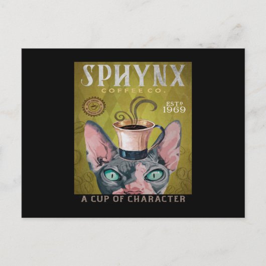 Funny Sphynx Cat Coffee Co. A Cup Of Character Postkarte (Vorderseite)
