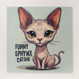 Funny Sphynx Cat Dad Cartoon Art Puzzle