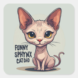 Funny Sphynx Cat Dad Cartoon Art Quadratischer Aufkleber