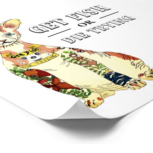 Funny Sphynx Katze mit Fisch Die versuchen Tattoo Poster (Ecke)