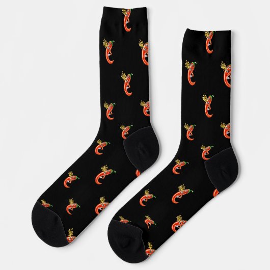 Funny Spicy Chili auf Feuermuster Socken (Linkes Detail)