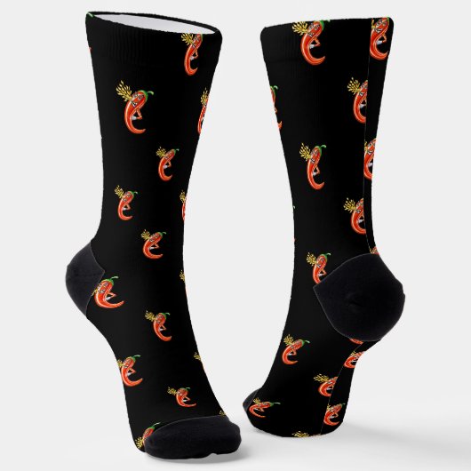 Funny Spicy Chili auf Feuermuster Socken (Gewinkelt)