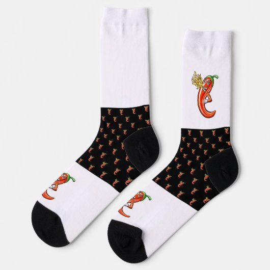 Funny Spicy Chili auf Feuermuster Socken (Linkes Detail)